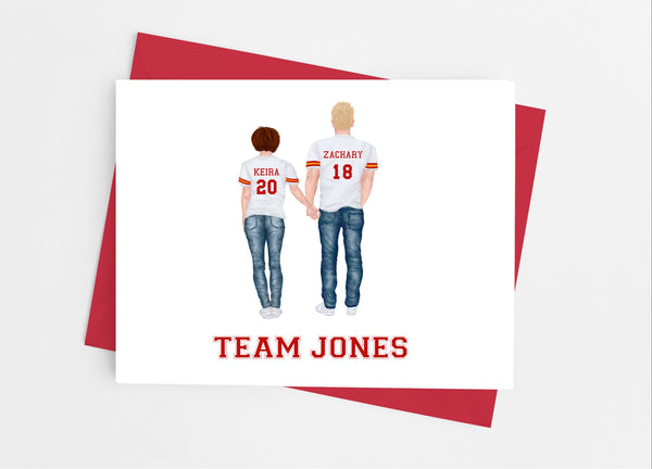 Football Couple Portrait Note Cards - Cathy's Creations - www.candywrappershop.com
