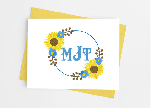 Rustic Sunflower Floral Monogram Note Cards - Cathy's Creations - www.candywrappershop.com