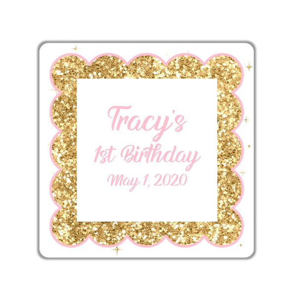 Gold Glitter Border Favor Stickers OR Tags - Cathy's Creations - www.candywrappershop.com