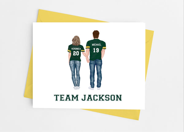 Football Couple Portrait Note Cards - Cathy's Creations - www.candywrappershop.com