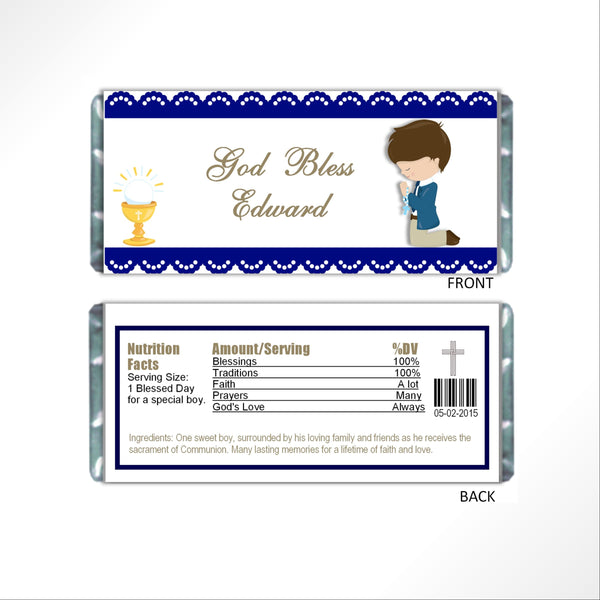 Communion Boy Candy Bar Wrapper - Cathy's Creations - www.candywrappershop.com