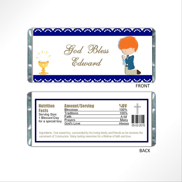 Communion Boy Candy Bar Wrapper - Cathy's Creations - www.candywrappershop.com