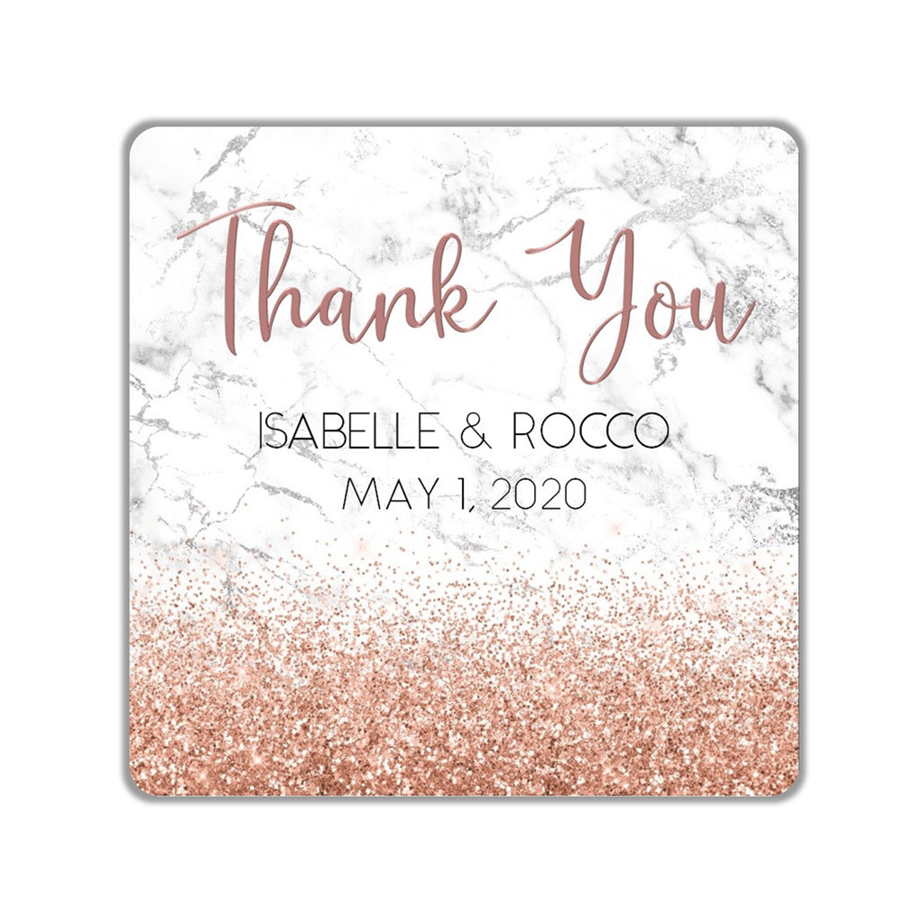 Marble and Rose Gold Glitter Favor Stickers OR Tags - Cathy's Creations - www.candywrappershop.com