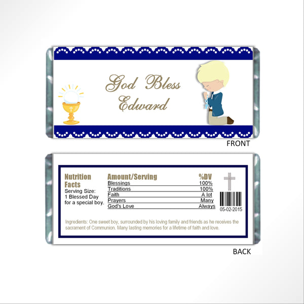 Communion Boy Candy Bar Wrapper - Cathy's Creations - www.candywrappershop.com