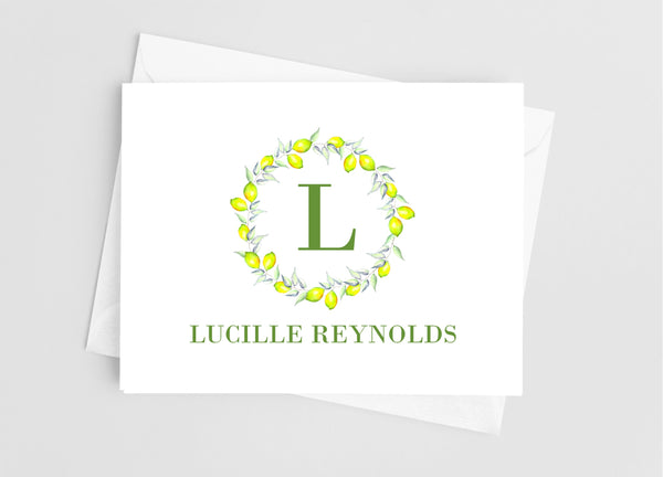 Lemon Single Initial Monogram Note Cards - Cathy's Creations - www.candywrappershop.com
