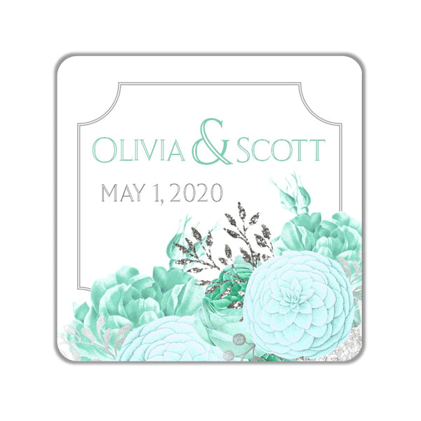 Mint Floral Favor Stickers OR Tags - Cathy's Creations - www.candywrappershop.com