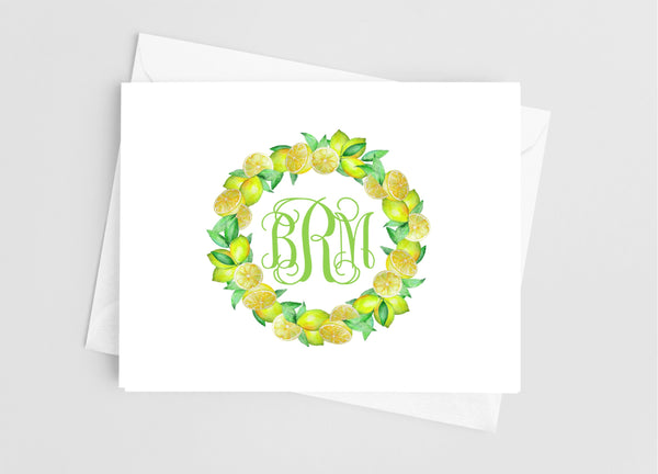 Lemon Wreath Monogram Note Cards - Cathy's Creations - www.candywrappershop.com
