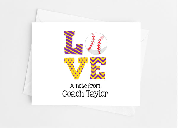 Sports Love Baseball Note Cards - Cathy's Creations - www.candywrappershop.com