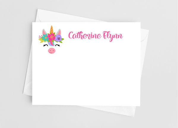 Unicorn Face Flat Note Cards - Cathy's Creations - www.candywrappershop.com