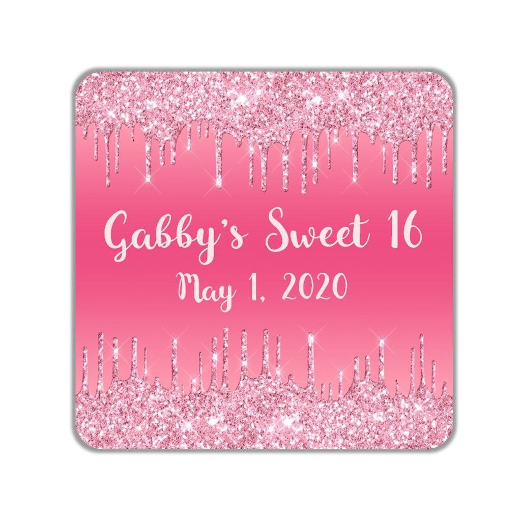 Pink Glitter Drip Favor Stickers OR Tags - Cathy's Creations - www.candywrappershop.com