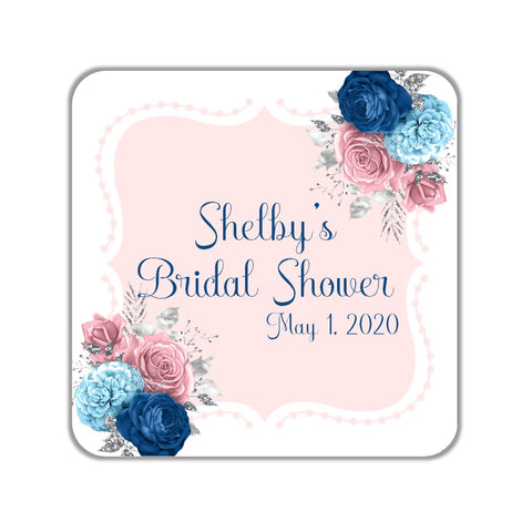 Pink and Blue Floral Favor Stickers OR Tags - Cathy's Creations - www.candywrappershop.com
