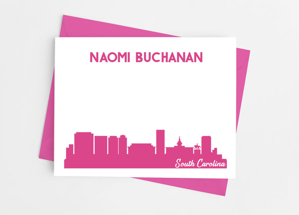 South Carolina State Skyline Personalized Note Cards - Cathy's Creations - www.candywrappershop.com