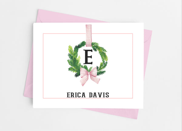 Preppy Single Initial Monogram Wreath Note Cards - Cathy's Creations - www.candywrappershop.com
