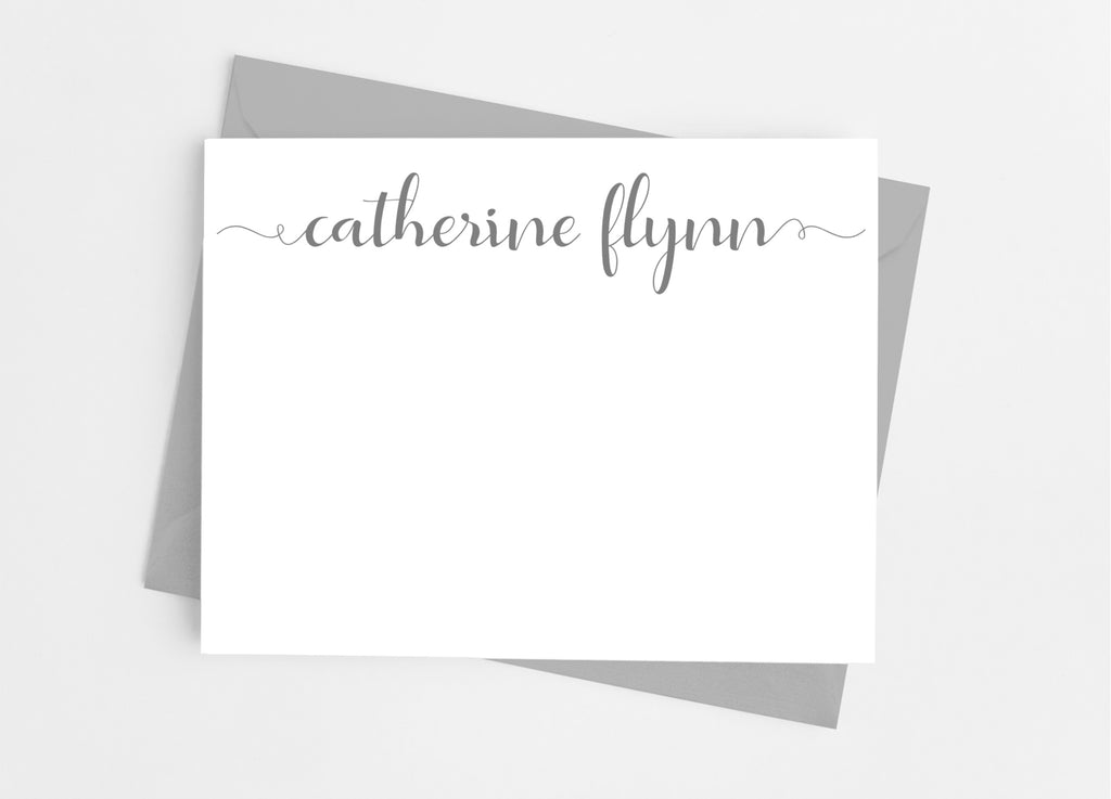 Personalized Stationery Flat Note Cards - Lowercase Script Flourish - Cathy's Creations - www.candywrappershop.com
