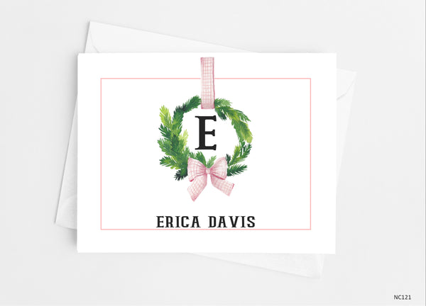 Preppy Single Initial Monogram Wreath Note Cards - Cathy's Creations - www.candywrappershop.com