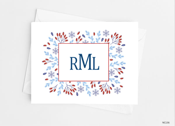 Winter Floral Monogram Note Cards - Cathy's Creations - www.candywrappershop.com