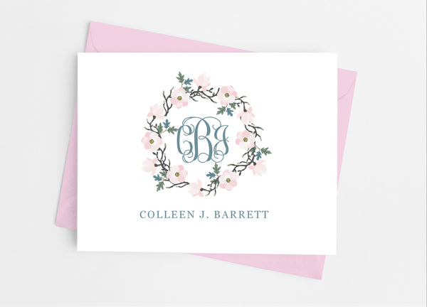 Pink Floral Monogram Note Cards - Cathy's Creations - www.candywrappershop.com