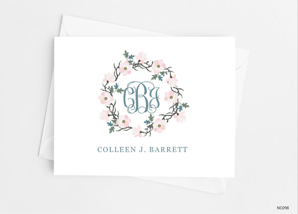 Pink Floral Monogram Note Cards - Cathy's Creations - www.candywrappershop.com