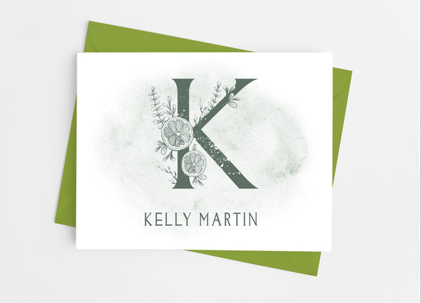 Green Single Initial Monogram Note Cards - Cathy's Creations - www.candywrappershop.com