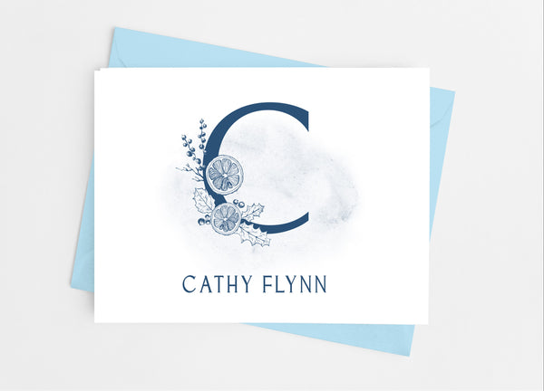 Blue Single Initial Monogram Note Cards - Cathy's Creations - www.candywrappershop.com