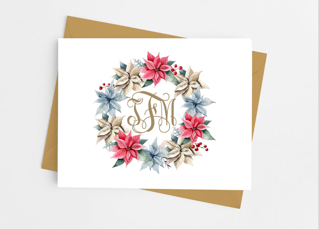 Christmas Poinsettia Monogram Note Cards - Cathy's Creations - www.candywrappershop.com